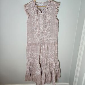 We Are Kindred Cotton Tiered Maxi Dress Cotton Blockprint Sleeveless 6 Rose Pink